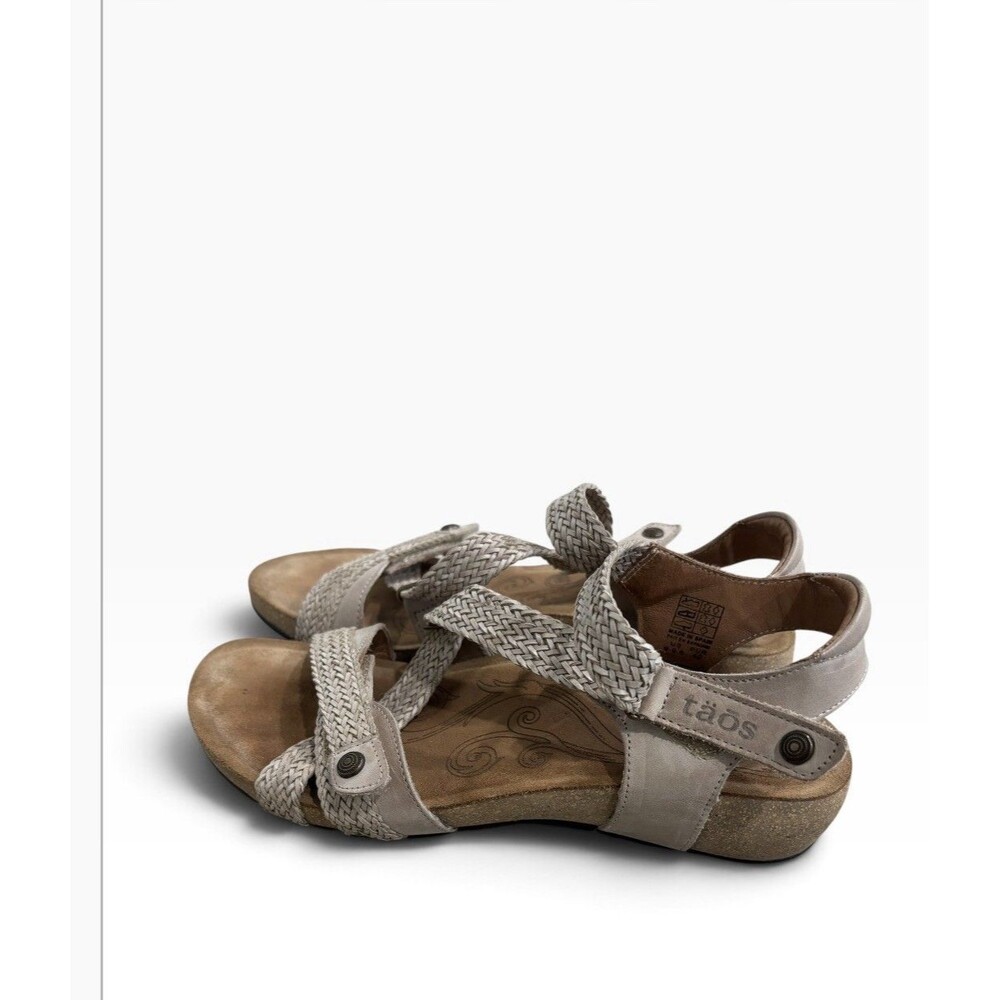 Taos Trulie Sandals Women's 40/9-9.5 Gray Leather Braided Strappy Cork Wedge